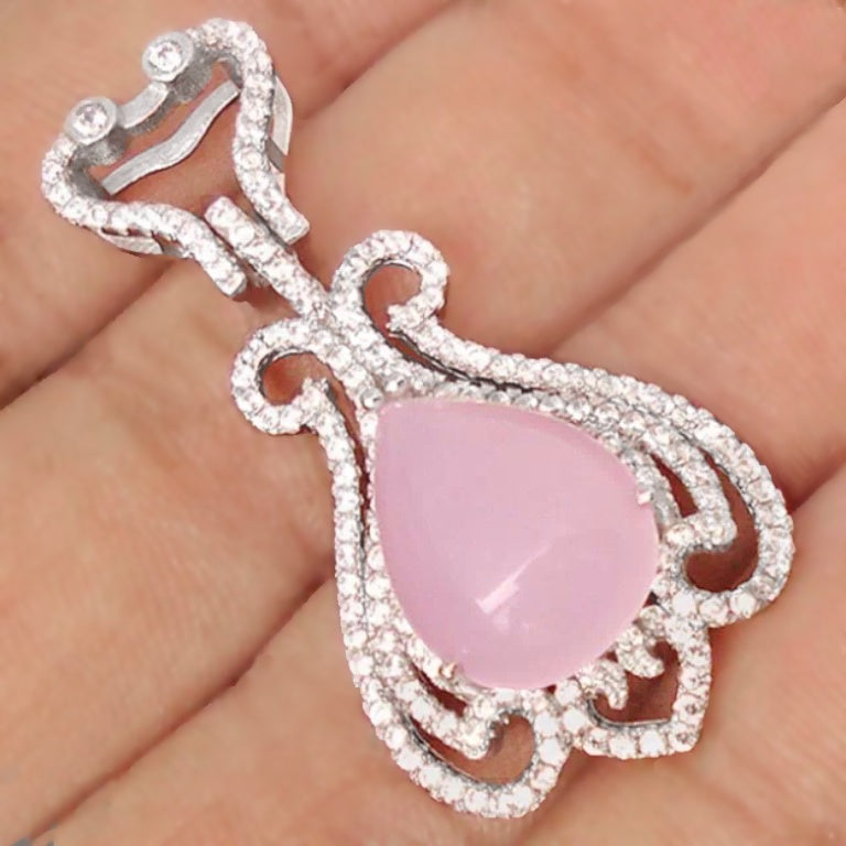 Turkey- Istanbul 38.5 cts Chalcedony, White Topaz Pendant Solid.925 Sterling Silver