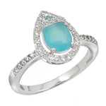 Natural Aqua Blue Chalcedony , White Topaz Gemstone Solid .925 Silver Ring Size US 7.5