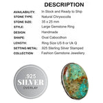Natural Chrysocolla Gemstone 925 Sterling Silver Ring Size US 8 or Q
