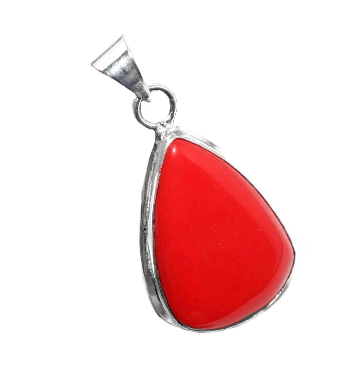 Handmade Vibrant Red Coral Pear Shape  Gemstone .925 Sterling Silver Pendant