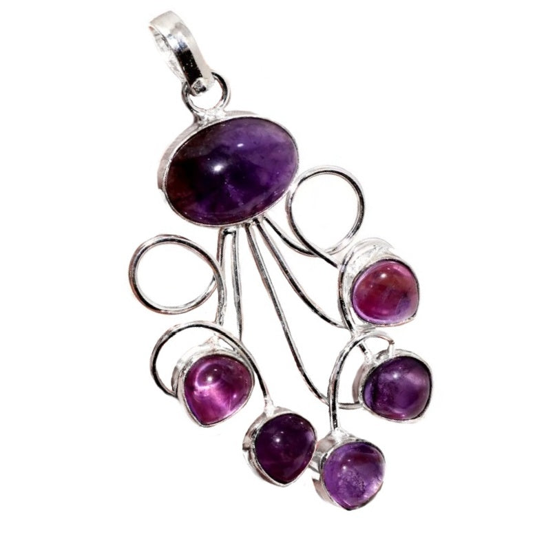 Arty Natural Purple Amethyst Gemstone Setting .925 Sterling Silver Pendant
