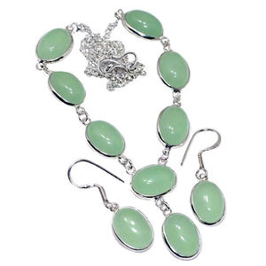 Handmade Green Chalcedony .925 Silver Necklace and Earrings Set