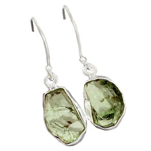 Natural Green Amethyst Rough Gemstone Solid .925 Sterling Silver Earrings