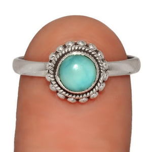Dainty Natural Unheated Larimar Round Gemstone Solid .925 Sterling Silver Ring Size US 8.5 or UK  Q1/2