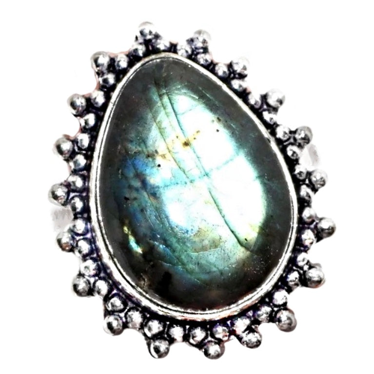 Natural Blue Fire Labradorite Gemstone.925 Silver Ring Size US 7.5