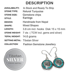 Handmade from Nepal Natural Turquoise Gemstone Earrings in Tibetan Silver
