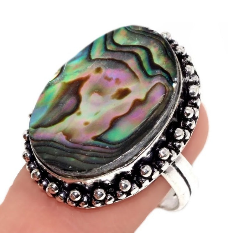 New Zealand Abalone Set In .925 Sterling Silver Ring Size 8