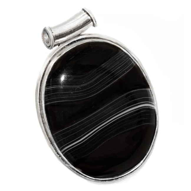 Natural Banded Black Onyx Gemstone .925 Silver Pendant - BELLADONNA