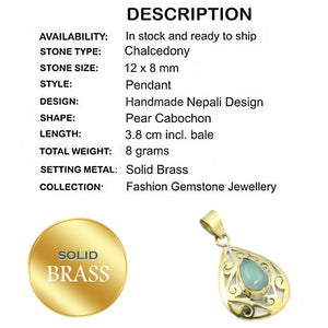 NepalI Green Chalcedony Gemstone set in Solid Brass Pendant