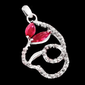 Dainty Pink Red Ruby & White Topaz .925 Solid Sterling Silver Pendant