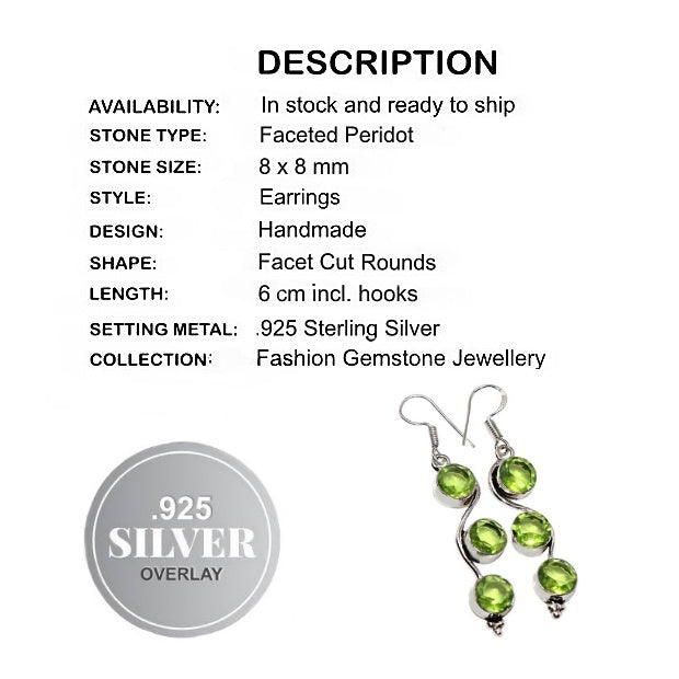Faceted Peridot Rounds Gemstone .925 Sterling Silver Earrings