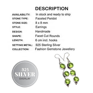 Faceted Peridot Rounds Gemstone .925 Sterling Silver Earrings
