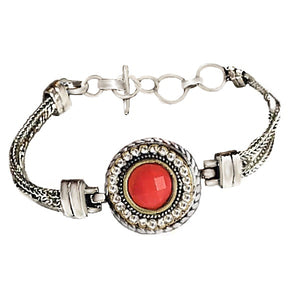 Turkish Style Red Coral, White Topaz Gemstone 925 S /Silver Bracelet
