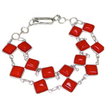 Double Row Handmade Red Coral Gemstone  925 S /Silver Bracelet