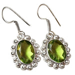 Antique Style Faceted Peridot Gemstone .925 Sterling Silver Earrings