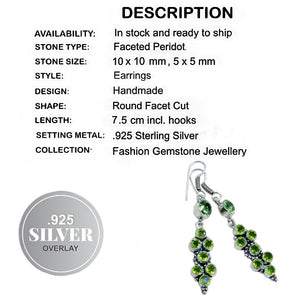 Super Long Peridot Gemstone .925 Sterling Silver Plated Earrings