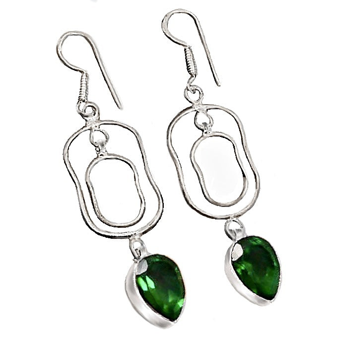 Modern Handmade Emerald Quartz Gemstone Pears 925 Sterling Silver Earrings