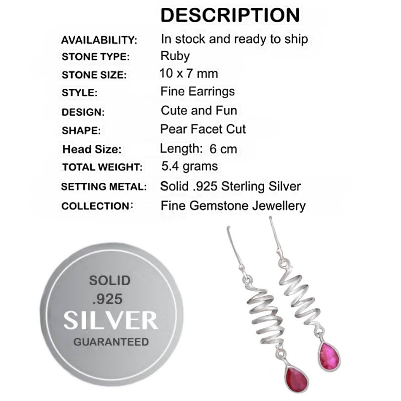 Trendy Spiral Accent Faceted Red Ruby Oval Gemstone Solid .925 Sterling Silver Earrings