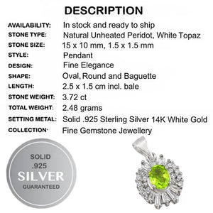 Natural Faceted Peridot and White Topaz Gemstone Solid .925 Sterling Silver Pendant