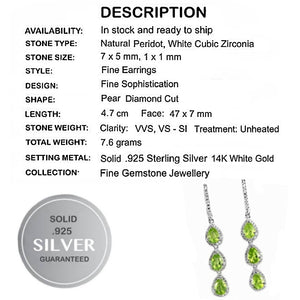 Natural Unheated Peridot, Diamond cut White CZ Gemstone Solid .925 Sterling Silver Earrings