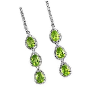 Natural Peridot, Diamond Cut White Cubic Zirconia Gemstone Solid .925 Sterling Silver Pendant and Earrings Set