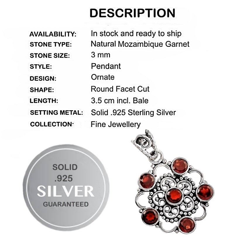 6.14 Ct Natural Mozambique Garnet Gemstone Solid .925 Silver Pendant