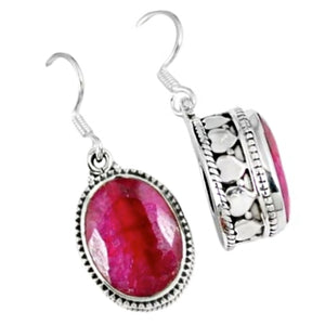 Antique style Red Ruby Gemstone, Marcasite & Solid .925 Sterling Silver Earrings