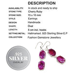 Handmade Indian Cherry Red Ruby Set in .925 Silver Plated Earrings