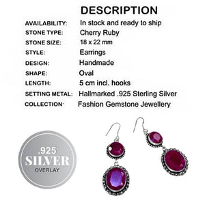Indian Cherry Red Ruby, Earrings Set in .925 Silver