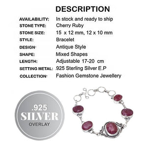 Natural Cherry Ruby Gemstone .925 Sterling Silver Bracelet