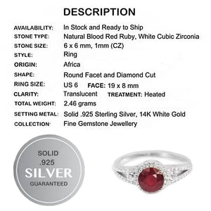 Genuine Ruby & White Cubic Zirconia  .925 Solid Sterling Silver Ring Size 6