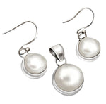 Dainty Natural White Pearl,  Solid .925 Sterling Silver Pendant & Earrings Set