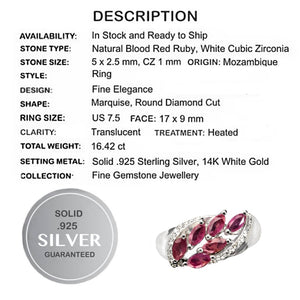 Ddeluxe Natural Ruby & White Cubic Zirconia Gemstone Solid .925 Sterling Silver Ring Size 7.5