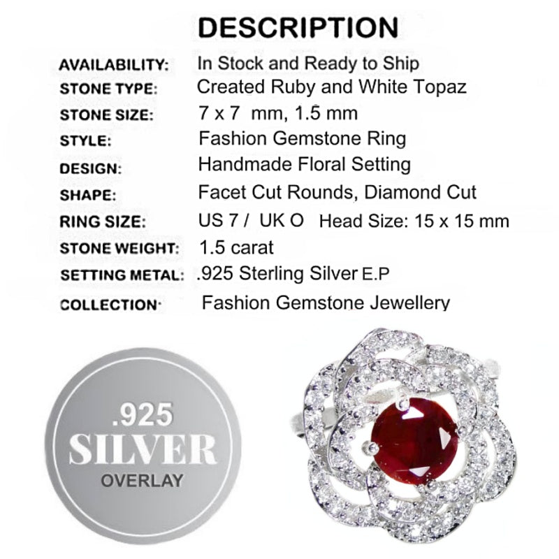 Handmade Ruby Quartz , White Topaz .925 Sterling Silver Ring Size US 7 or )