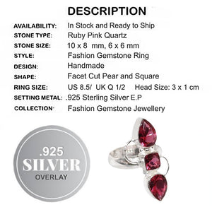 Handmade Ruby Quartz .925 Sterling Silver Ring Size US 8.5