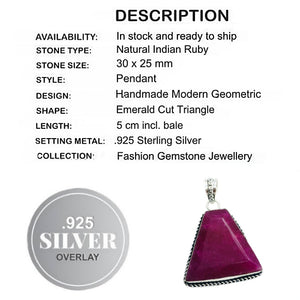 Natural Indian Cherry Ruby .925 Sterling Silver Pendant