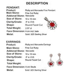 Natural Royal Ruby Marcasite Solid .925 Sterling Silver Pendant and Earrings Set