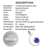 Natural Faceted Indian Sapphire Quartz Solid .925 Sterling Silver Pendant