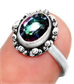 Handmade Dainty Mystic Rainbow Topaz Ring .925 Sterling Silver. Size 8 or Q