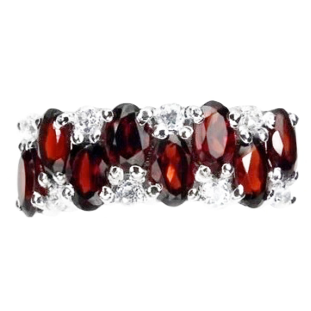 17.01 Ct Natural Mozambique Garnet, White Cubic Zirconia Solid 925 Sterling Silver Ring Size 7