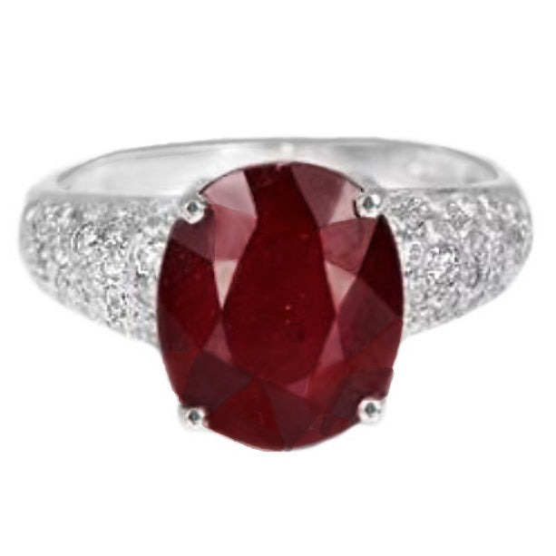 Genuine Ruby & White Cubic Zirconia .925 Solid S/ Silver Ring Size US 6.25