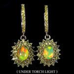 Deluxe Natural Unheated Fire Opal and Sapphires Gemstone  925 Sterling Silver Earrings - BELLADONNA