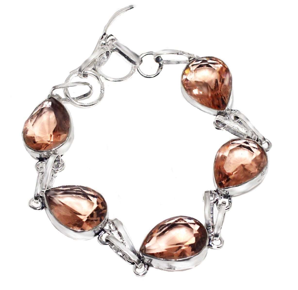 Faceted Morganite Pears Gemstone Set in .925 Silver Bracelet - BELLADONNA