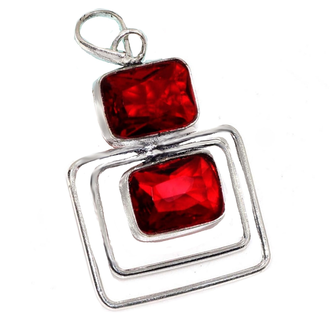 Modern And Elegant Deep Rich Red Garnet Gemstone .925 Sterling Silver Pendant