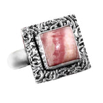 Natural Rhodochrosite Square Gemstone .925 Sterling Silver Ring Size 8 or Q