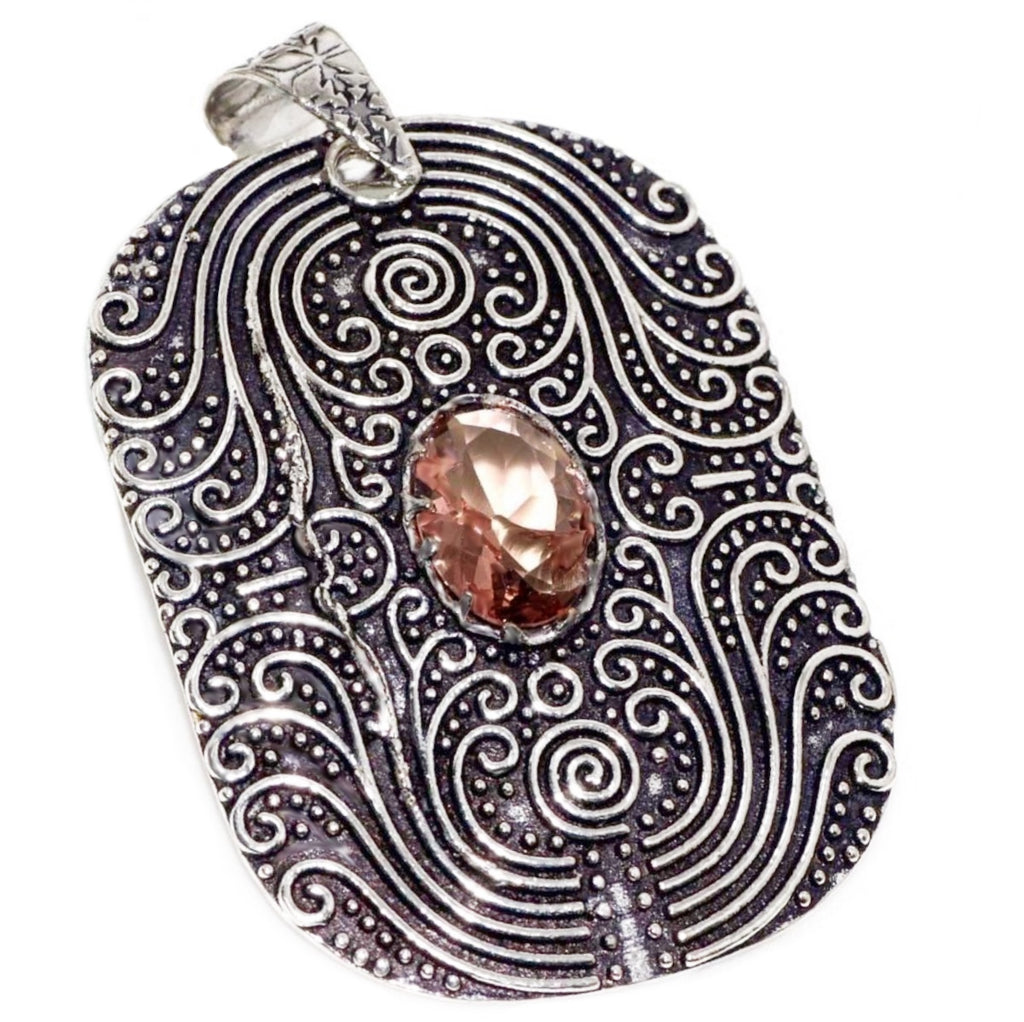 Handmade Antique Style Set Faceted Morganite Oval .925 Silver Pendant