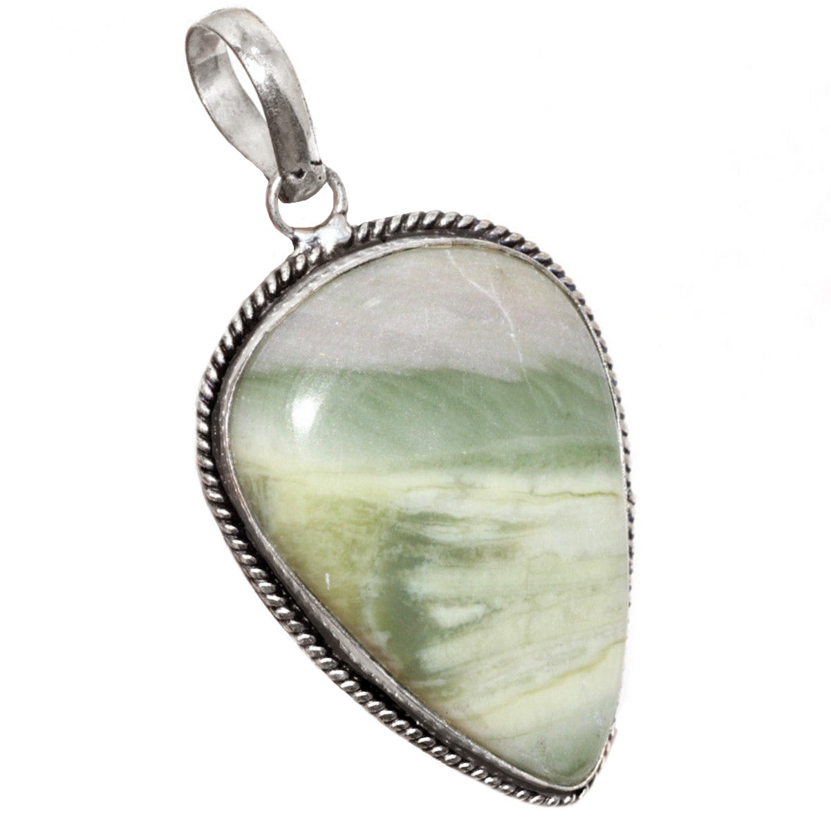 Handmade Natural Larsonite Pear Shape Gemstone .925 Sterling Silver Pendant