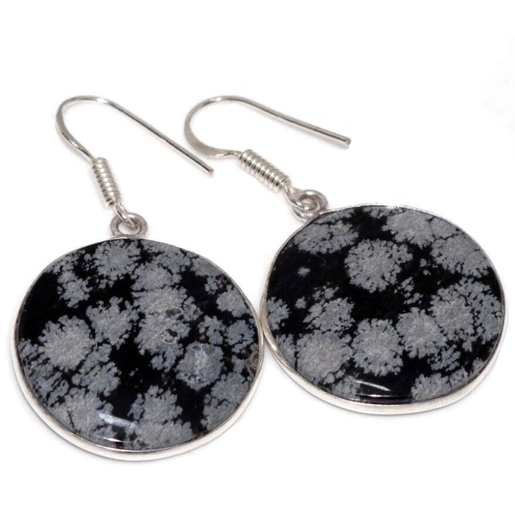Natural Snowflake Obsidian .925 Sterling Silver Earrings