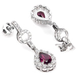 Natural Unheated Rhodolite Garnet AA White CZ Solid .925 Sterling Silver 14K White Gold Earrings