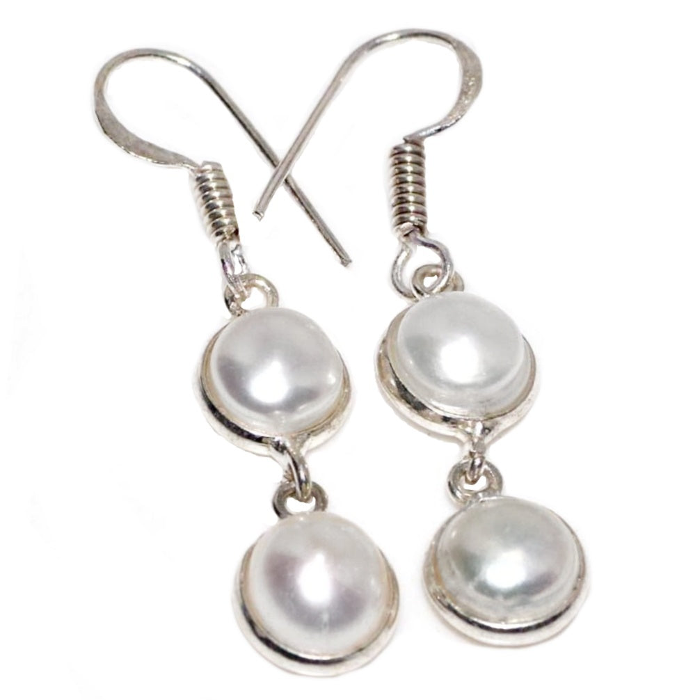Handmade White River Pearl Gemstone .925  Sterling Silver Earrings